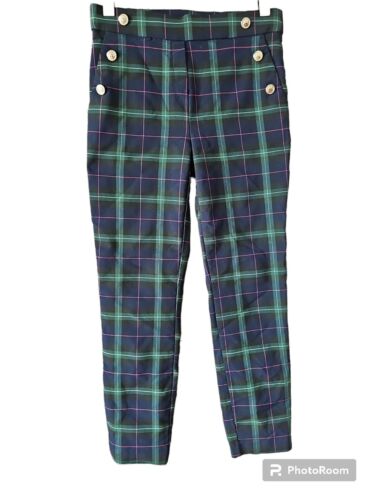 AUTRES FILLES Womens Green Windowpane Sailor Style Button Mid Rise Pant Size S - 第 1/10 張圖片