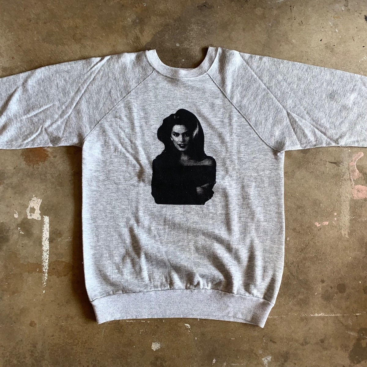 80s VINTAGE CINDY CRAWFORD SUPERMODEL ARTIST MADE RAGLAN