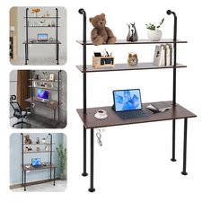 Wall Mounted Table Standing Desk Computer Laptop Desk W/Power Strip Modern Black
