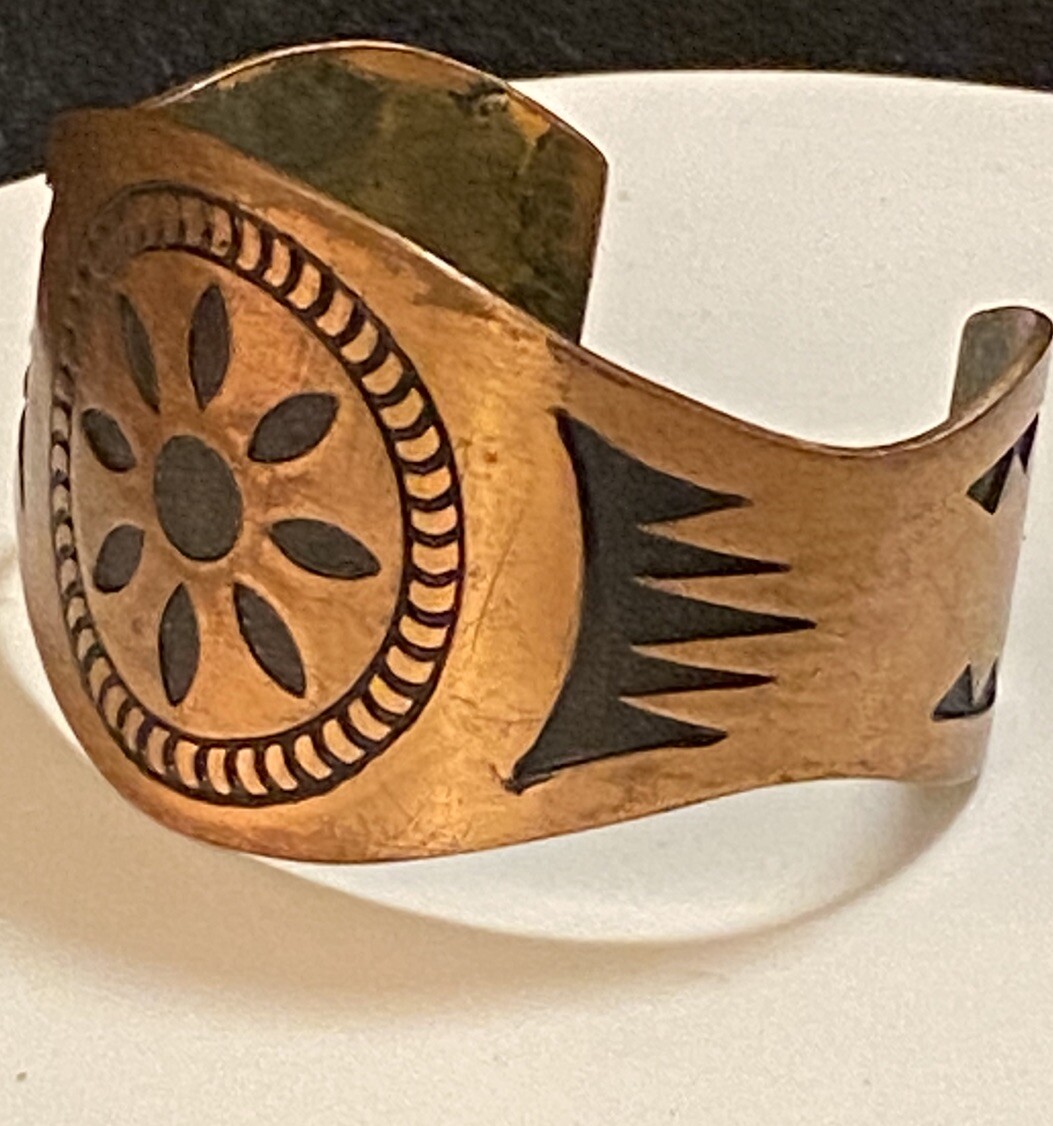 Vintage Solid Copper Native American Thick Cuff B… - image 6