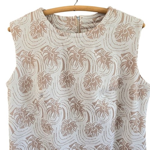 Vintage Sleeveless White & Brown Floral Pattern Dress Back Zipper Closure Medium - Picture 4 of 8