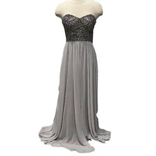 NEW Decode 1.8 Grey Sweetheart Beaded Bodice Long Strapless Chiffon Gown
