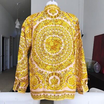 GIANNI VERSACE peach & gold silk shirt Barocco print size IT 50 | eBay