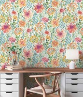 Vliestapete Blumen Abstrakt Aquarell Optik Weiß GrüN Orange 39695-1 (4,11€/1Qm)