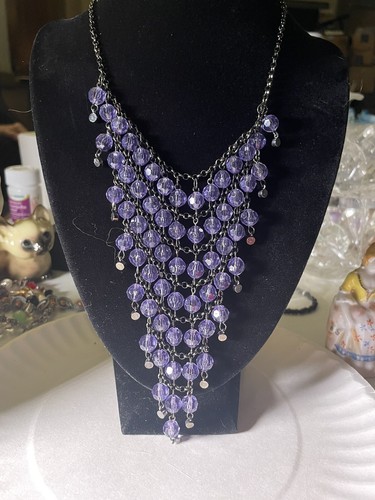 Vtg Gorgeous Purple Multilayered Beaded Necklace Rare! - Picture 2 of 3