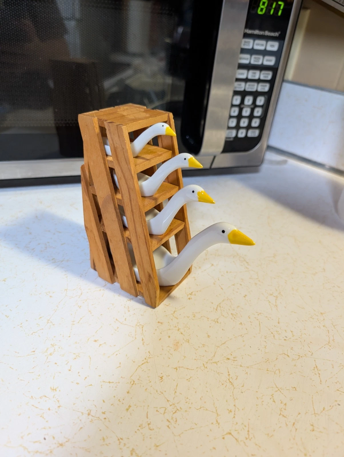 Vintage Avon Ceramic Goose Duck Measuring Spoons Geese with Wood Stand 1980s
Opens in a new window o