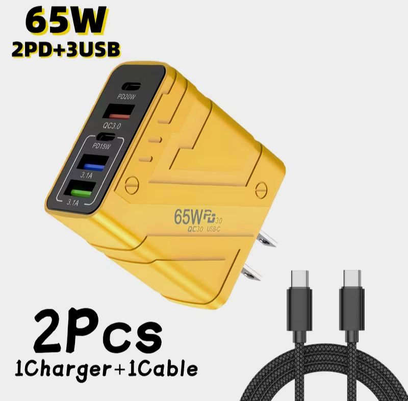 Fast USB C Charger Block, cord & Charger 5-Port USB C Wall  "Ships Free"