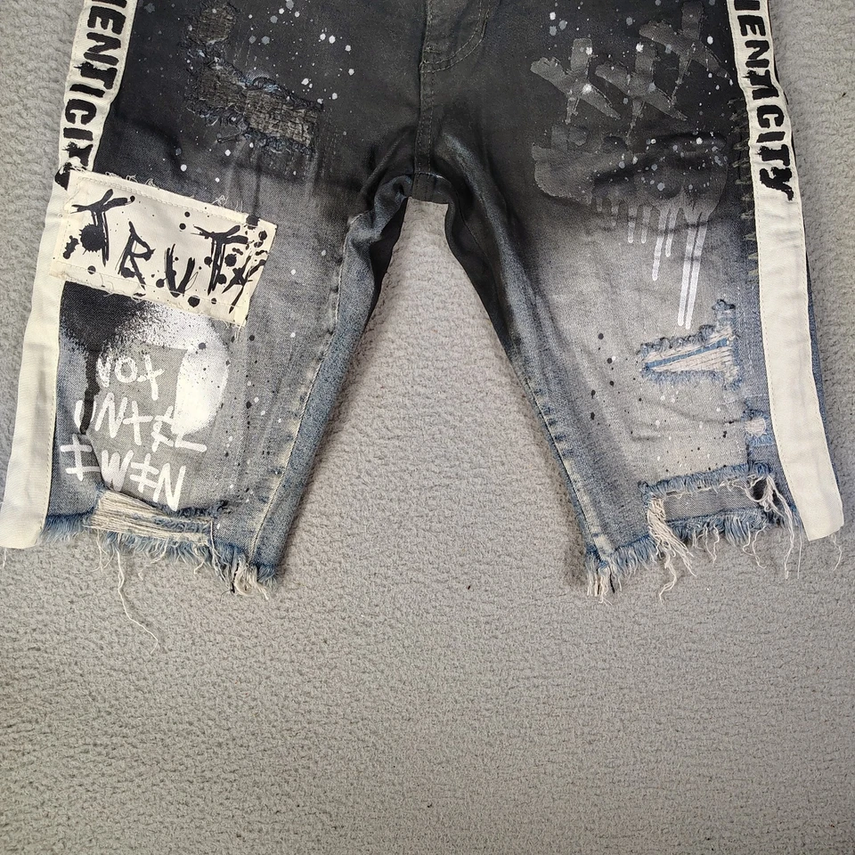 Bermudas Smoke Rise para Hombres 32 Multicolor Denim Graffiti Distressed Punk R&B Foto 3 de 4