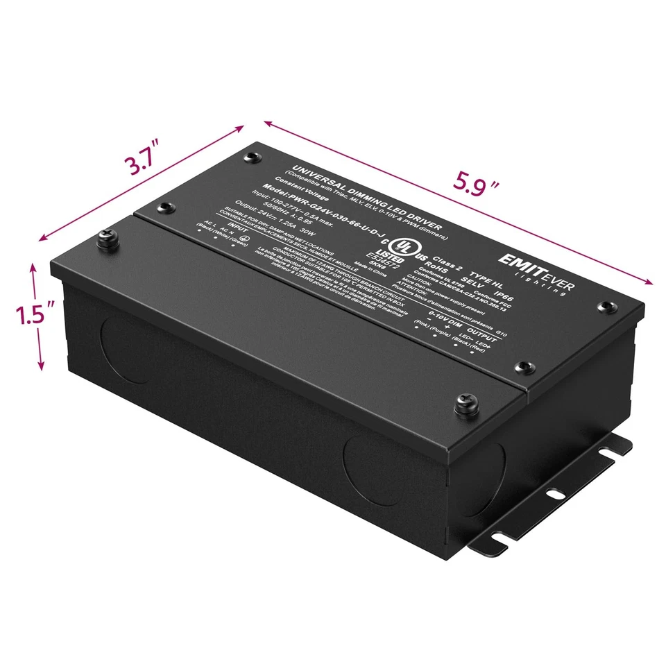 Dimmable Led Driver, 2 Packs 30W AC 110V-277V to DC 24V Transformer, 5-in-1 D... - Image 3 of 4