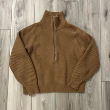 EVERLANE Women’s The Half-Zip Sweater in Luxe Merino color deep camel size XS