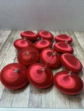 Red Satin Ornament UFO Onion Silk Threaded Unbreakable Midcentury Modern MCM 17