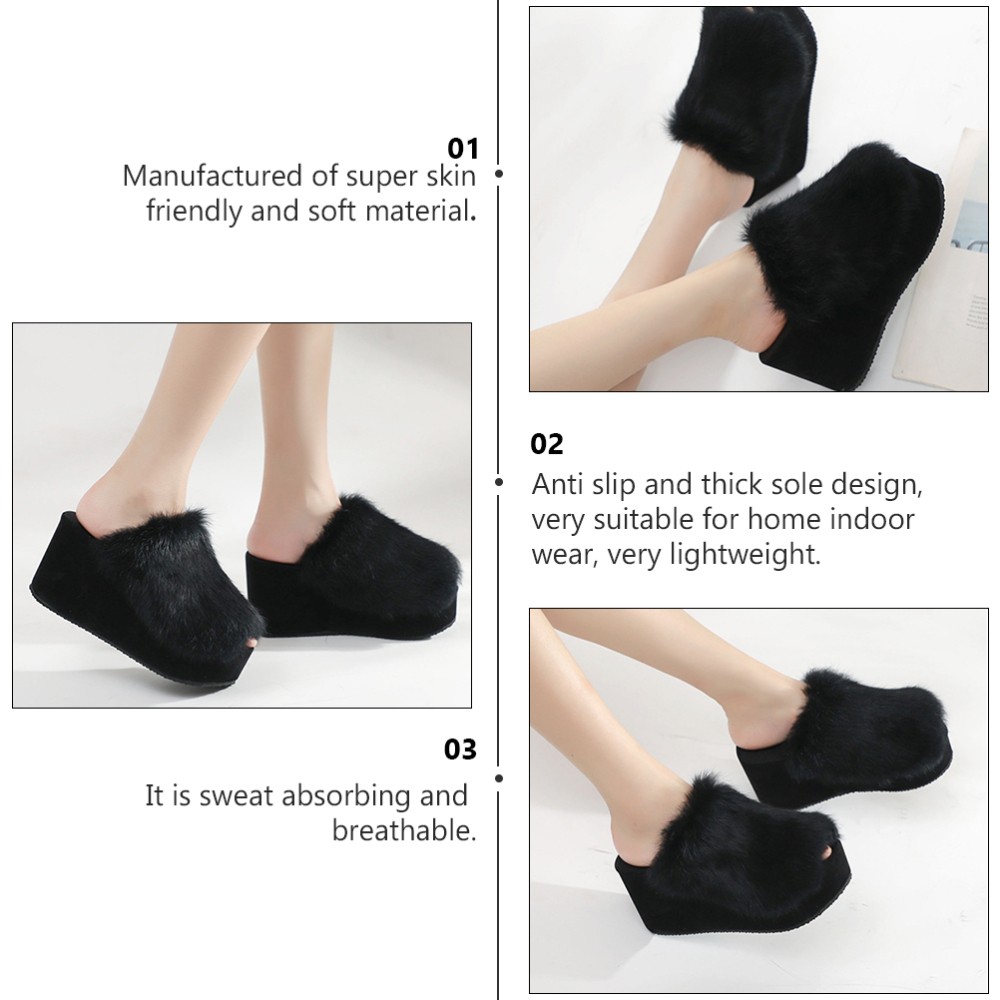 SAOLA 1 Paio Pantofole Peluche Suola Spessa Donna Tacco Alto Ciabatte Calzature (Nero)