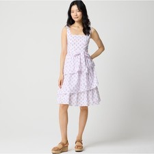 J. CREW 2025 Sleeveless Tiered Midi Dress White Violet Storm Purple Sz 8 {II41}