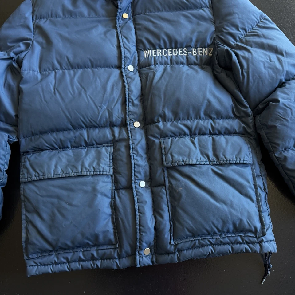 Chaqueta de plumón vintage Mercedes Benz trabajo años 80 chaqueta bolsillo F1 hombre talla mediana azul Foto 3 de 4