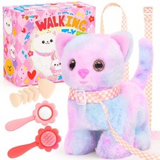 Interactive Plush Cat Toy Walking Meowing Wagging Tail with Leash