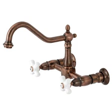Kingston Brass KS124PXAC Heritage Wall Mount Bridge Kitchen Faucet, Antique