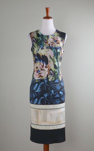 CLOVER CANYON Scuba Neoprene Stretch Floral Script Tank Dress Size Medium
