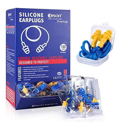 Dison 100Pairs Silicone Ear Plugs, 32dB Corded Reusable Earplugs for Yellow - Picture 2 of 6