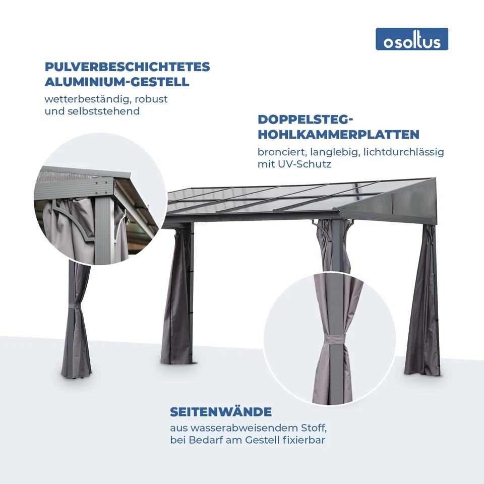 osoltus Alu Pavillon Terrassendach Terrassenüberdachung Toledo Hardtop 3x4m - Bild 4 von 4