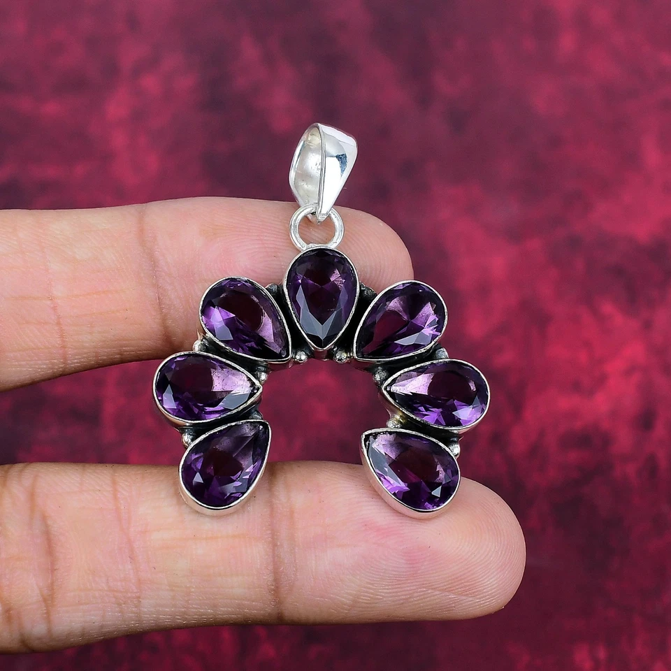 Colgante de joyería de plata de acero 925 hecho a mano con piedras preciosas de amatista para el Día de los Caídos Foto 4 de 4