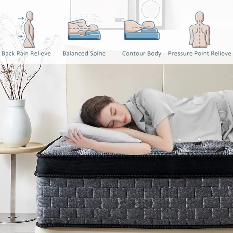 Colchón doble tamaño king 8"10"12"14 doble en una caja híbrido resorte espuma viscoelástica Foto 3 de 4