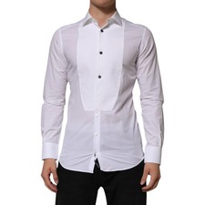 DOLCE & GABBANA Shirt White Bib Cotton Poplin GOLD Men Formal 39/US15.5/S 750usd
