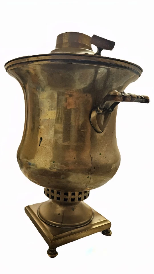 Samovar Ancien en Laiton – Bouilloire Russe Vintage Thé / Eau Chaude - Photo 3/4