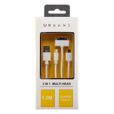 3 in 1 USB Charging Cable 1M For Apple iPhone, 30 Pin & Micro USB – White