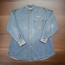 VTG Lee VF Knitwear Denim Shirt Men’s L Embroidered Bachman Auto Group Blue Mint