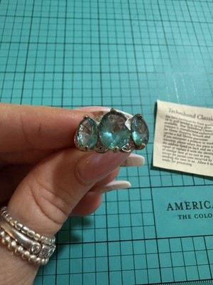 Technibond 925 Vermeil Ring grün blau facettiertschliff Diamant akzentuiert Gr. 8