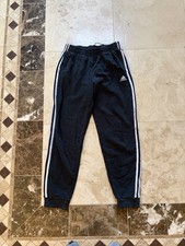 adidas Boys XL Black Fleece Jogger Track Pants White 3-Stripes Drawstring