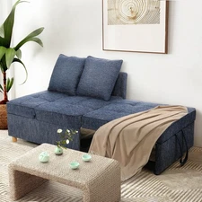 Convertible Sofa Bed Chair 4-in-1 Sofa Bed 3-Seat Futon Linen Sleeper Bed Couch^