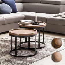 FineBuy Tables gigogne Bois Massif Table d'appoint Lot de 2 Table Basse Ensemble