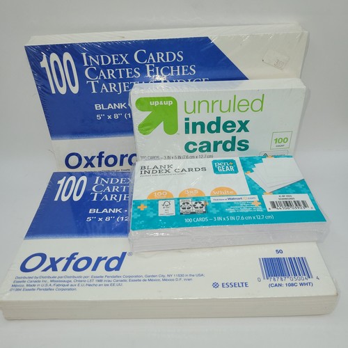 Mixed Lot Blank Index Cards 5x8 & 3x5 - 400 Count