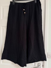 FAB PER UNA BLACK ELASTICATED WAIST CRINKLE COTTON WIDE LEG CROPPED TROUSERS 18!