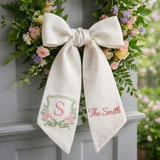 Personalized Family Name Wreath Sash, Initial Floral Monogram Front Door Decor