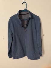 Men  s Quarter Zip Pullover Sweater Blue Textured Cotton Blend Size Large