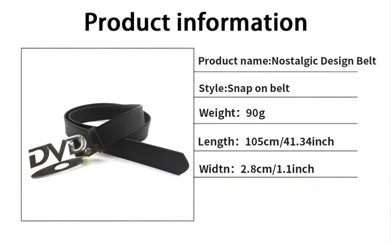 Unisex Nostalgic Design DVD Buckle Belt Men Women Decoration Paired