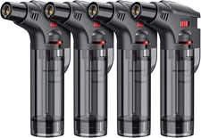 Torch Lighters, 4 Pack, Butane Refillable Jet Flame Lighter, Black 