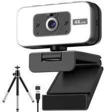 Danyesth 4K Webcam for PC, AutoFocus with Light Webcam, Black White