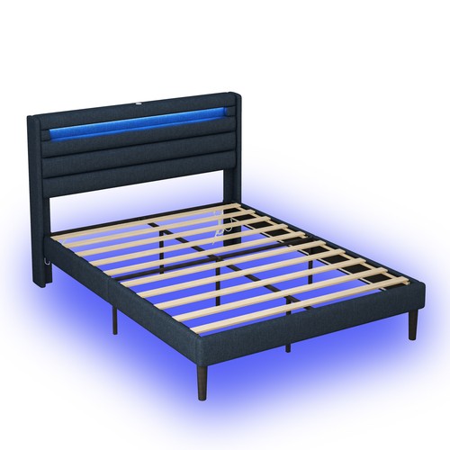 Queen Size Bed Frame with LED Bedside Induction Light, Anti Slip and Noise Free - 第 11/17 張圖片