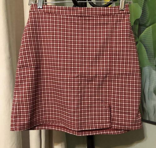 Hollister Women's Red Ultra High-Rise Mini Skirt Size Small Stretch Plaid Check - 第 1/7 張圖片