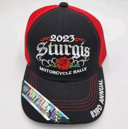 Srurgis 2023 Motorcycle Rally Womens Adjustable Strap Pony Tail Hat Cap Rose