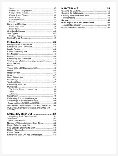 Singer SE9150 SE9155 SE9180 SE9185 Operation Instruction Manual USB or Printed - Picture 3 of 7