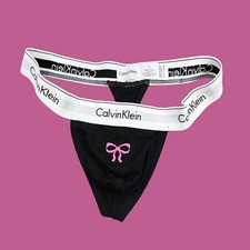 Pink Bow Custom embroidery men black cotton thong G-string underwear gift him