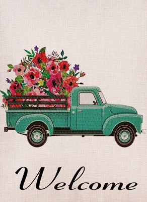 Welcome Spring Truck Decorative Garden Flag, Flower Pickup Home Yard Outdoor ...
