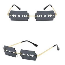 Edgy Razor Blade Funky Party Rave Festival Costume Gold Frame Black Sunglasses