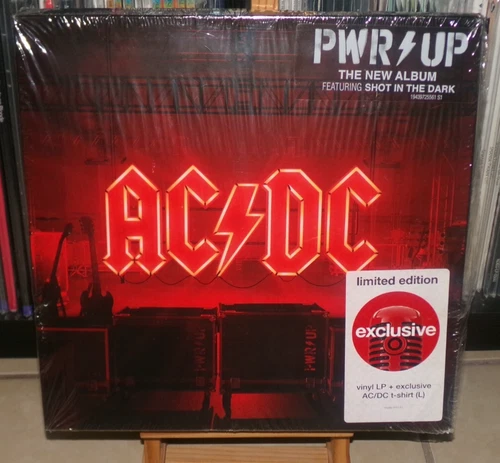 AC/DC PWR UP BUNDLE SET LP & L T-SHIRT MONY SHOT RED REALIZE REJECTION POWER UP