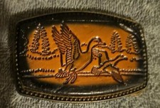 Mallard Duck Leather And Metal Belt Buckle Vintage BB-317