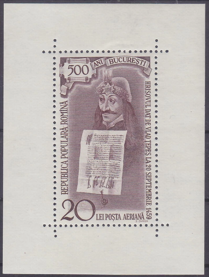 ROMANIA 1959 - AIR SHEET COUNT DRACULA Mi.: Block 44 - **MNH** postfrisch LUXUS - Bild 1 von 1